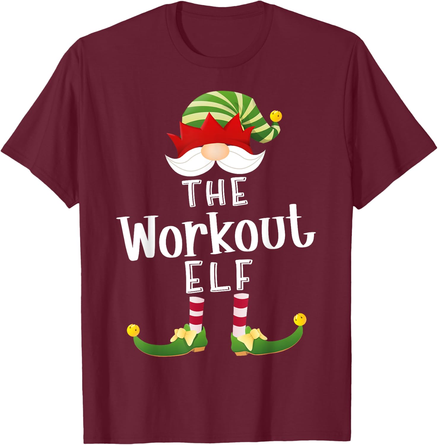 Workout Elf Group Christmas Funny Pajama Party T-Shirt - T-Shirt | Maroon