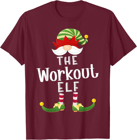 Workout Elf Group Christmas Funny Pajama Party T-Shirt - T-Shirt | Maroon