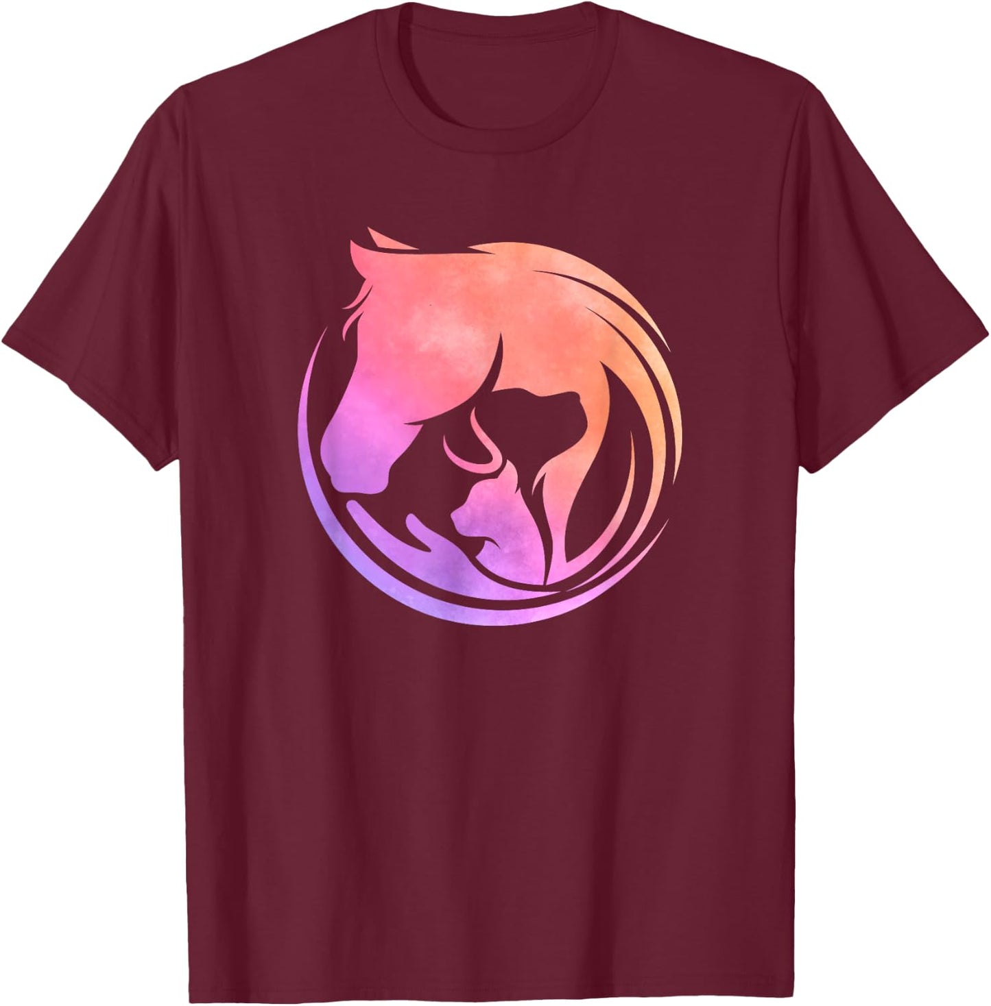 Watercolor Horse Dogs Cats Art Horseback Riding Clothes Gift T-Shirt - T-Shirt | Maroon