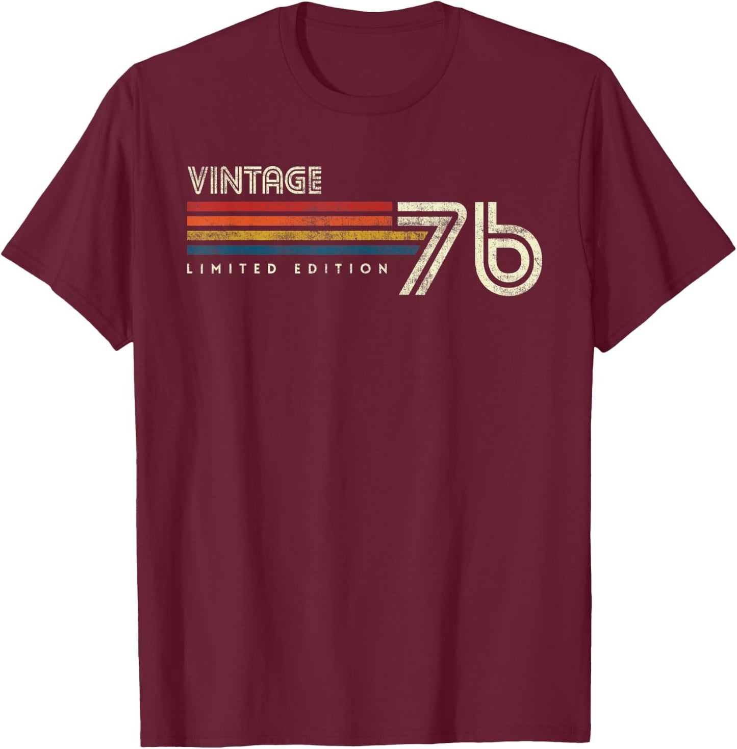Vintage 1976 Chest Stripe Birthday T-Shirt - T-Shirt | Maroon
