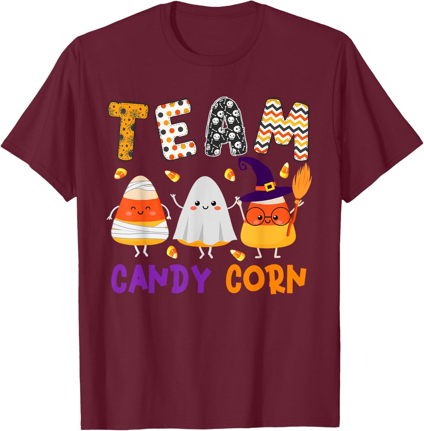 Team Candy Corn Halloween Candy Corns As Witch Boo Mummy T-Shirt - T-Shirt | Maroon