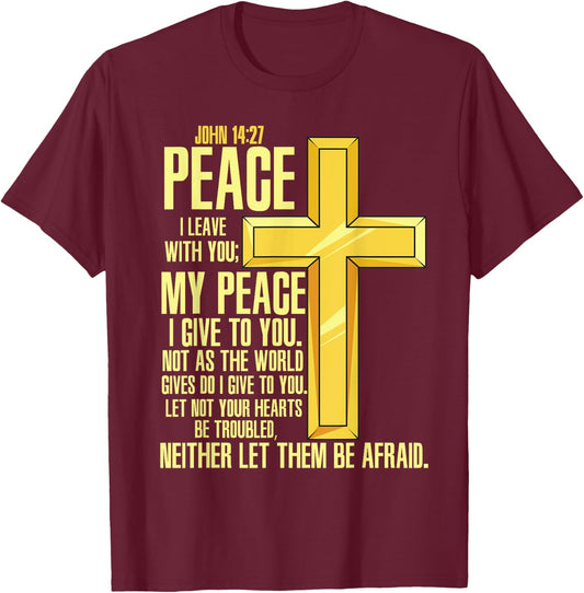 Cross - Bible Verse John 14:27 - Church T-Shirt - T-Shirt | Maroon