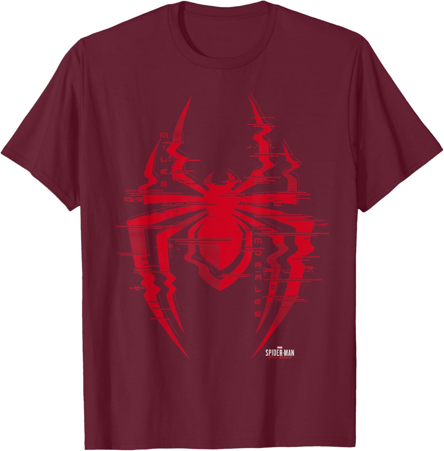 Marvel Spider-Man: Miles Morales Glitch Spider Logo T-Shirt - T-Shirt | Maroon