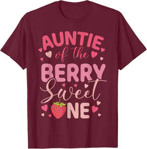 Auntie Of The Berry Sweet One Strawberry First Birthday T-Shirt - T-Shirt | Maroon