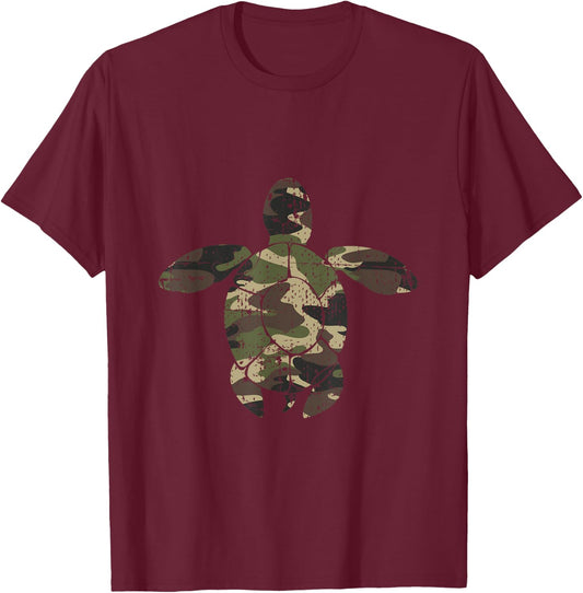 Camo Print Sea Turtle Shirt T-Shirt - T-Shirt | Maroon