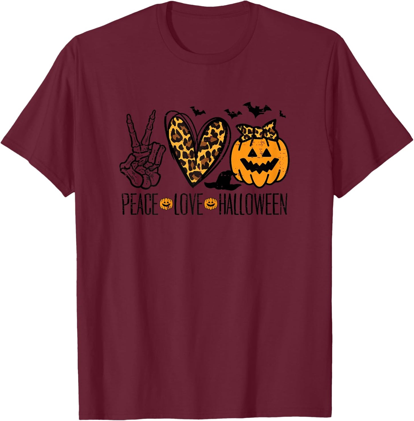 Peace Love Halloween Costume Women Girls Kids Toddler Youth T-Shirt - T-Shirt | Maroon