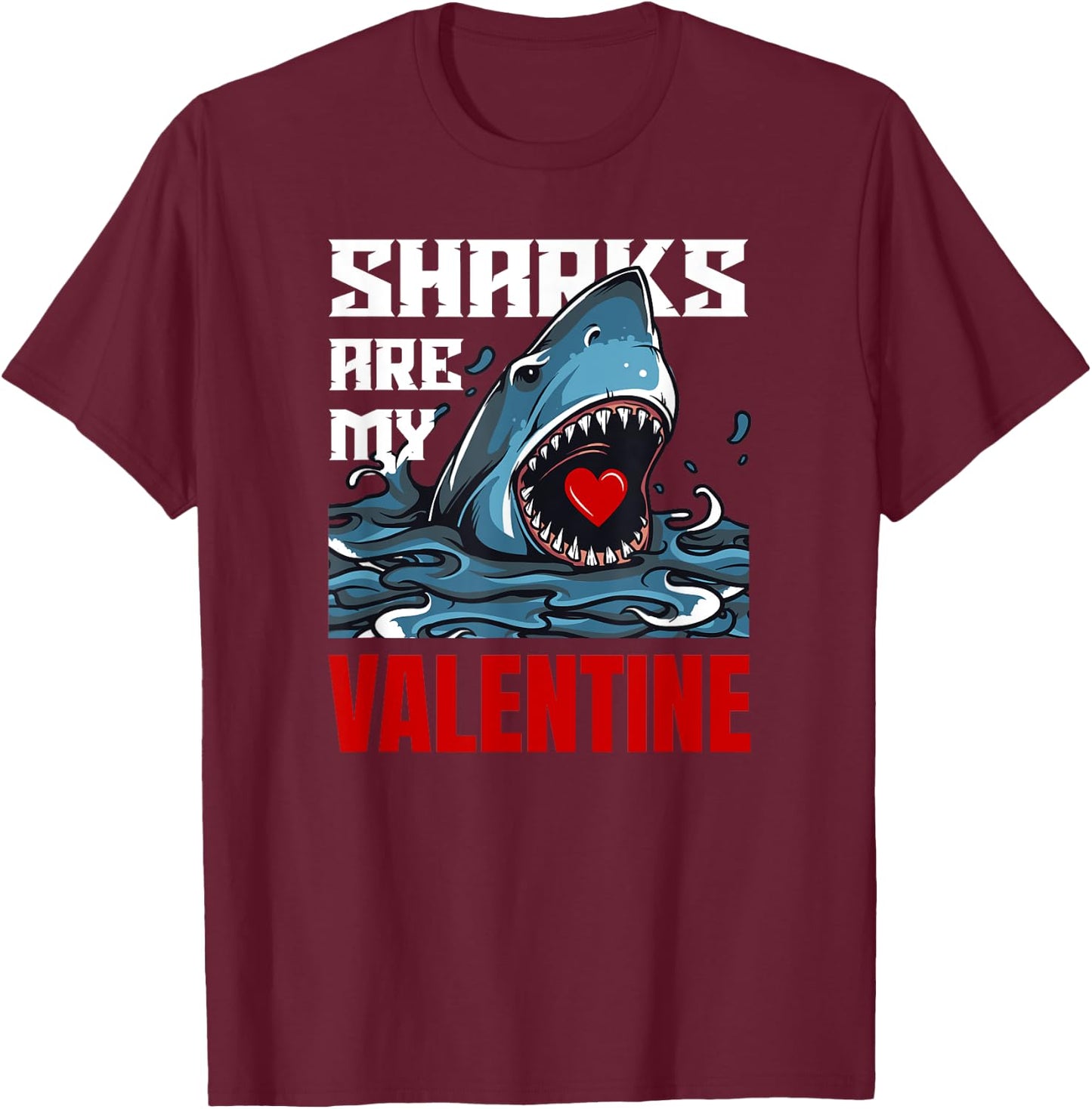 Sharks are my valentine funny vintage shark lovers gift T-Shirt - T-Shirt | Maroon