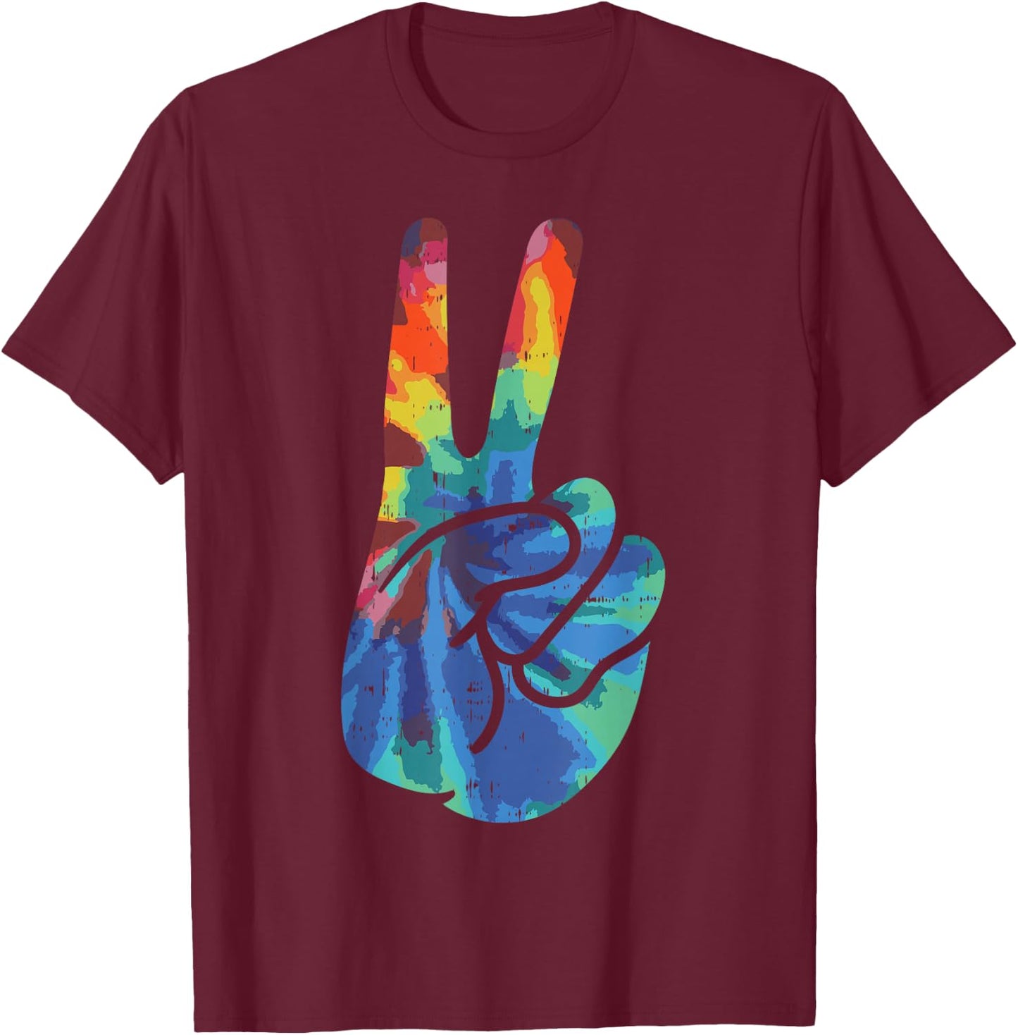 Peace Hand Sign Tie Dye Vintage Psychedelic Hippie Hippy T-Shirt - T-Shirt | Maroon