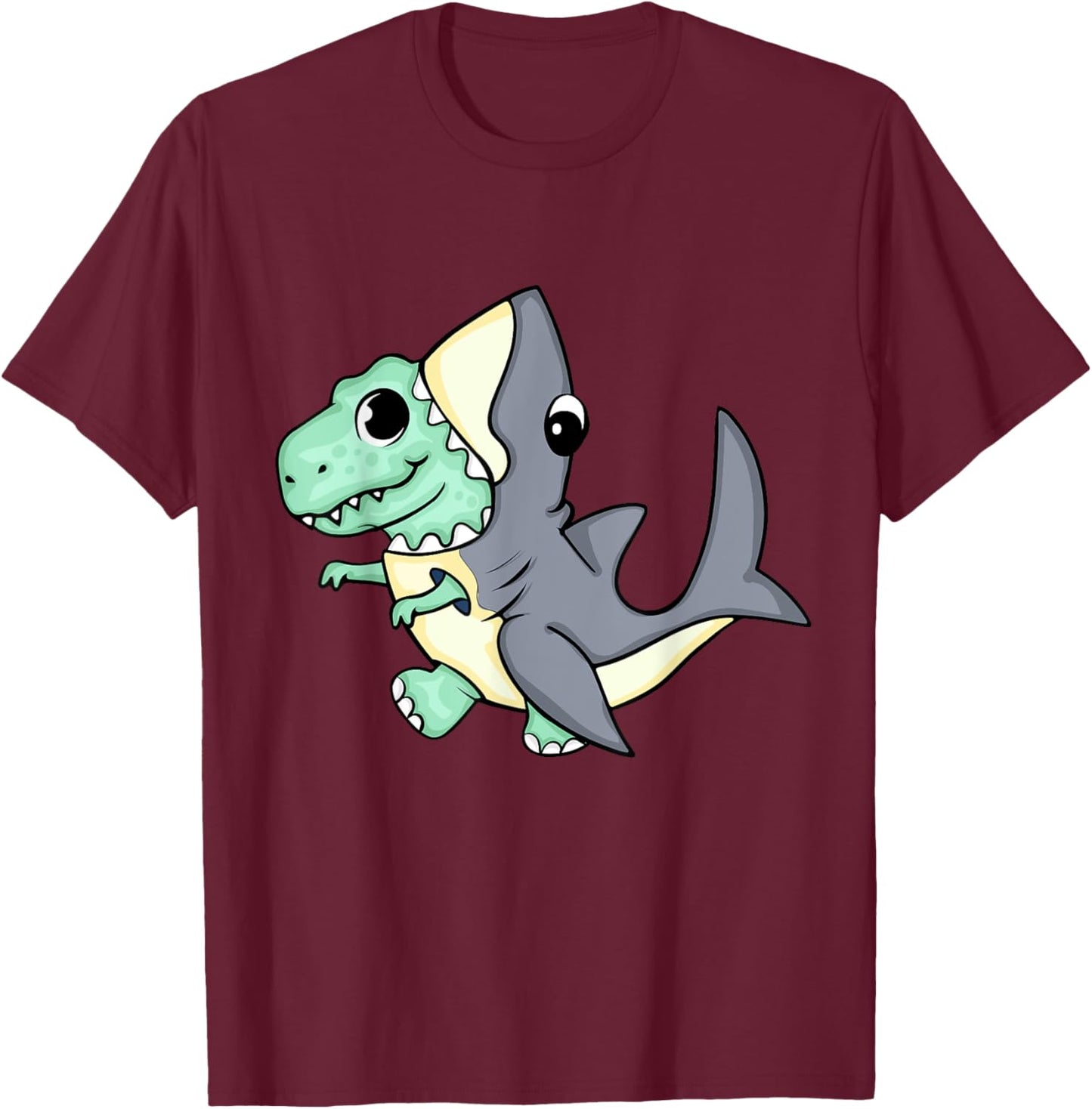 Cute Dinosaur In Shark Costume Kids Dinosaur T-Shirt - T-Shirt | Maroon