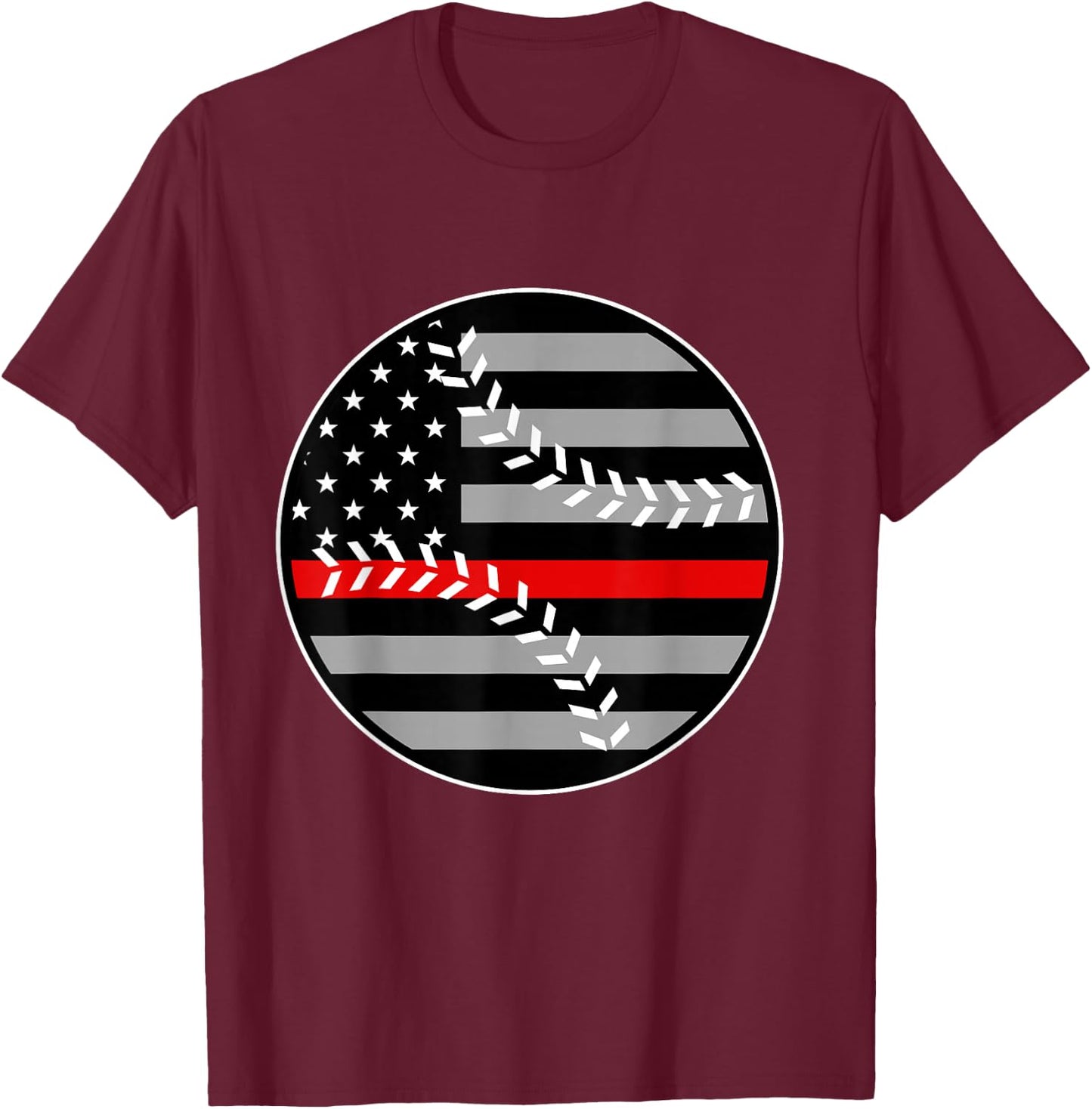 American Flag Red Line Baseball Patriotic Firefighter T-Shirt - T-Shirt | Maroon