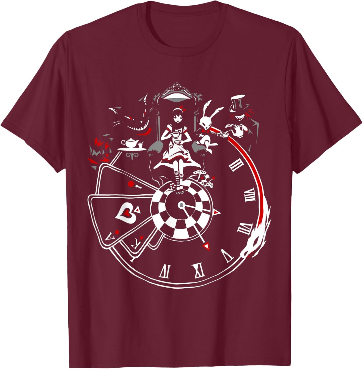 VampireFreaks Alice In Wonderland Clock T-Shirt - T-Shirt | Maroon