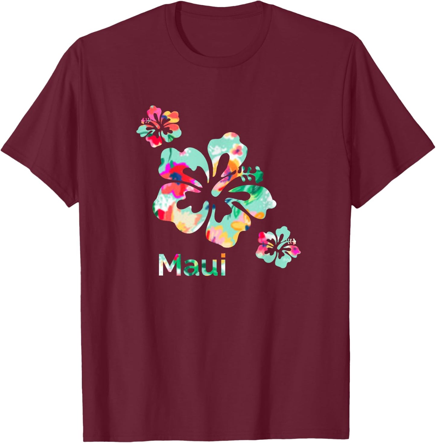 Maui T Shirt Hawaii Islands Hawaiian Hibiscus Flowers Surfer T-Shirt - T-Shirt | Maroon