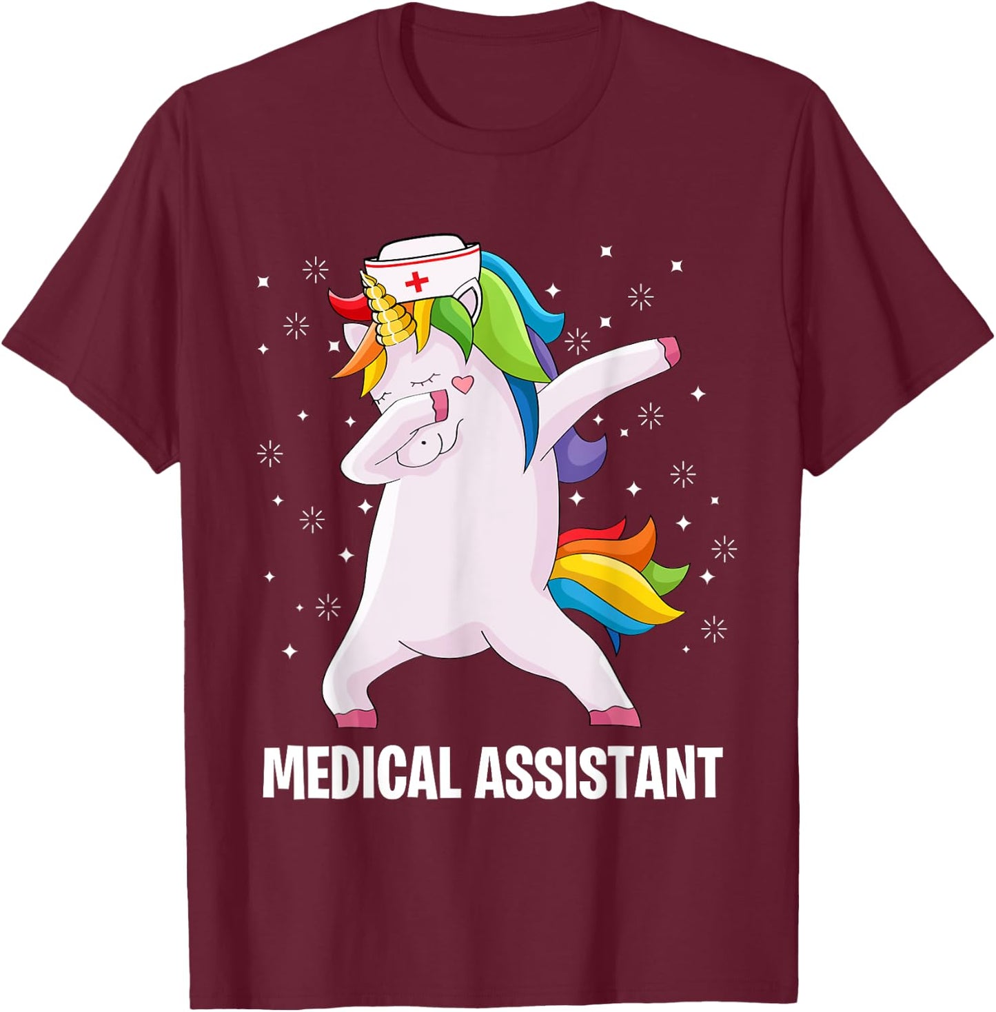 Funny MA Certified Medical Assistant Dabbing Unicorn T-Shirt - T-Shirt | Maroon