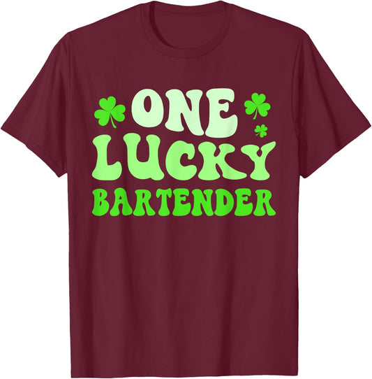 One Lucky Bartender St Patricks Day Shamrock T-Shirt - T-Shirt | Maroon