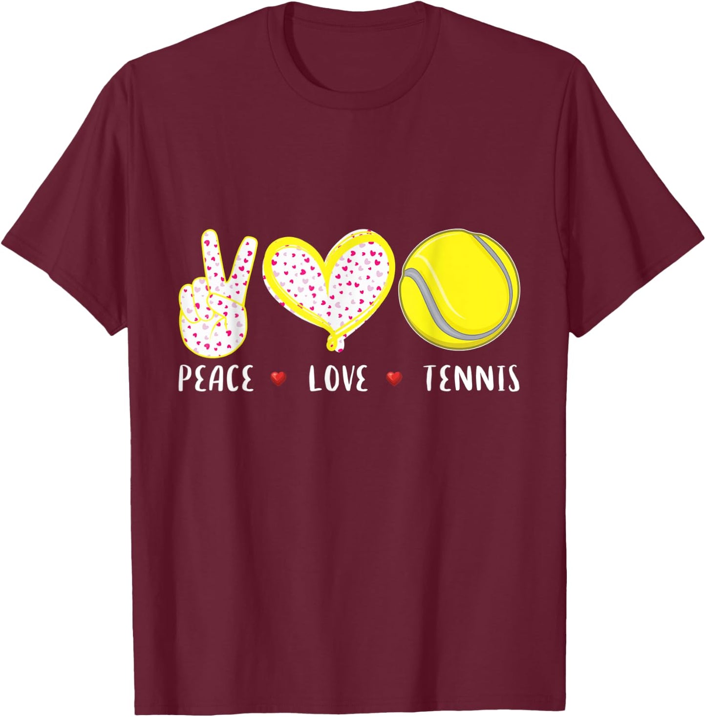 Peace Love Tennis Gifts for Girls Boys Kids Women Men Coach T-Shirt - T-Shirt | Maroon
