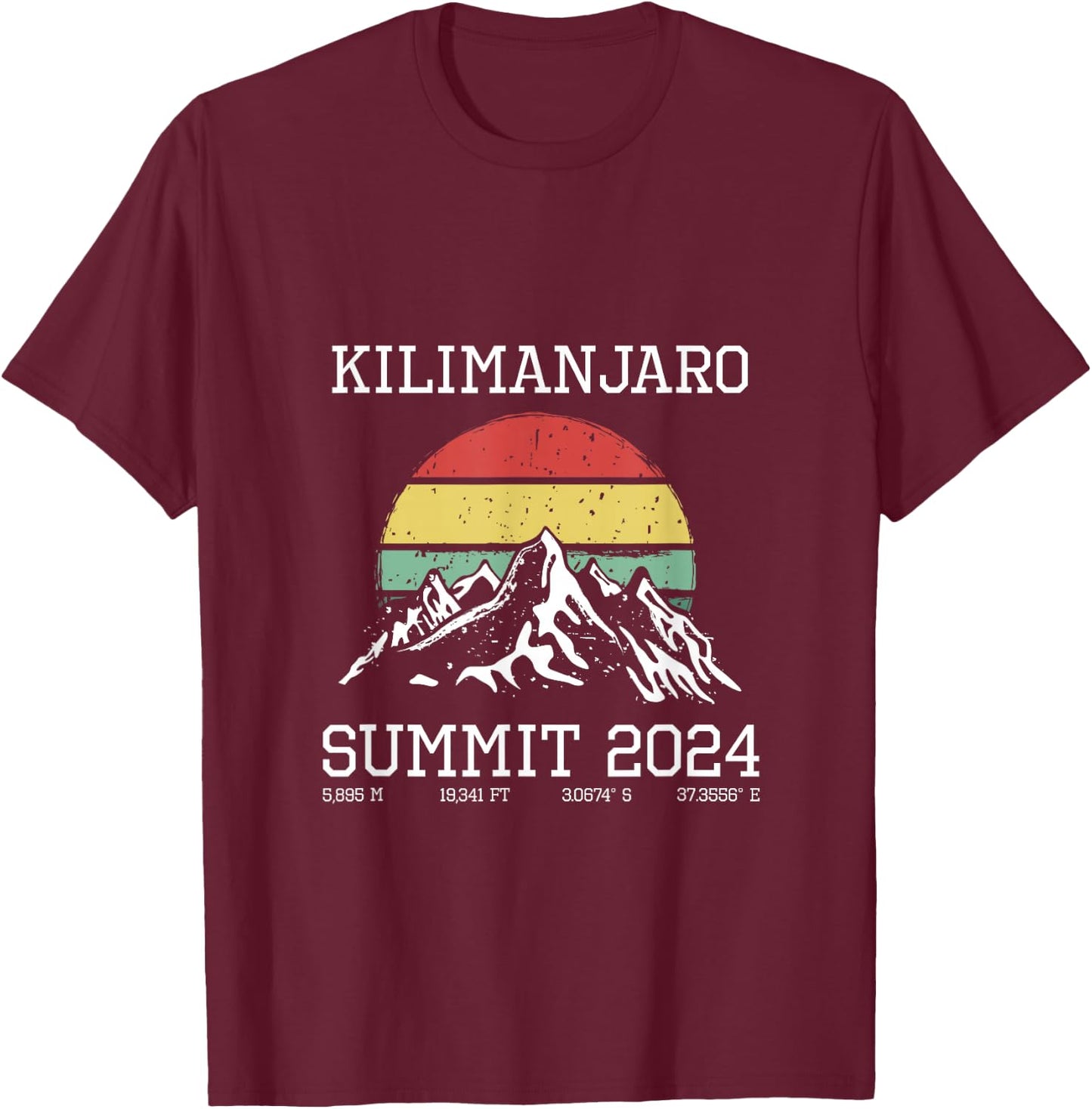 Climbed Kilimanjaro Summit 2024 Hike Tanzania Hiking Retro T-Shirt - T-Shirt | Maroon