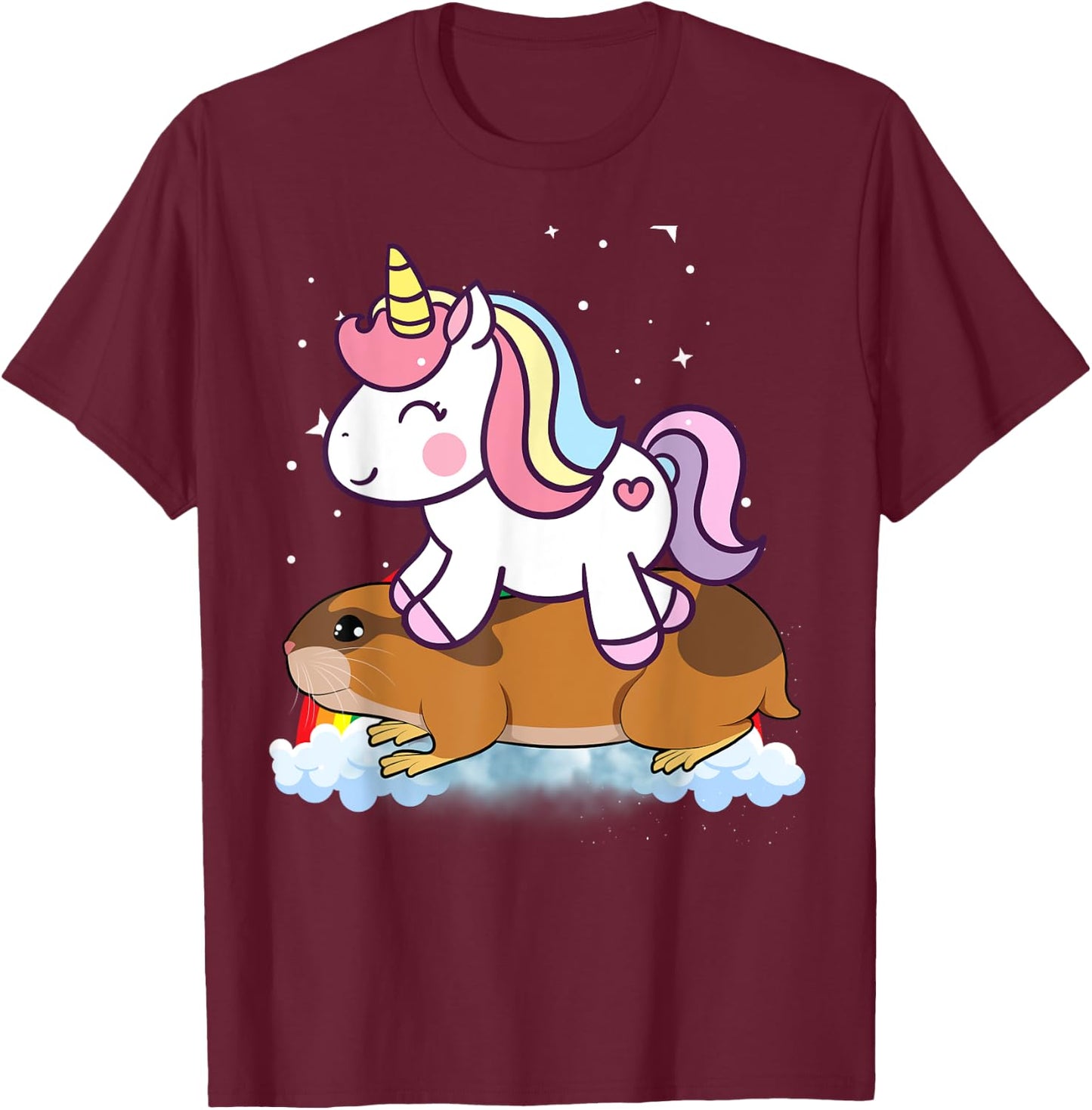Unicorn Riding Lemming Boys Girls Men Women Kids Rainbow T-Shirt - T-Shirt | Maroon