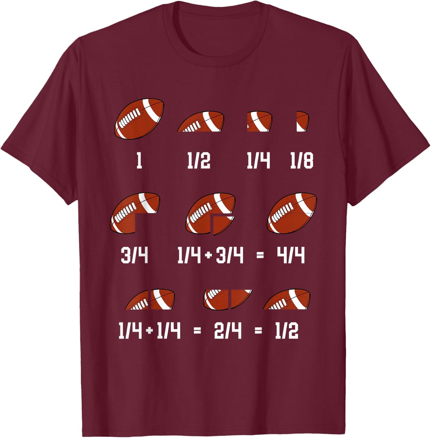 Math Fractions Mathematician Funny Football Math Teacher T-Shirt - T-Shirt | Maroon