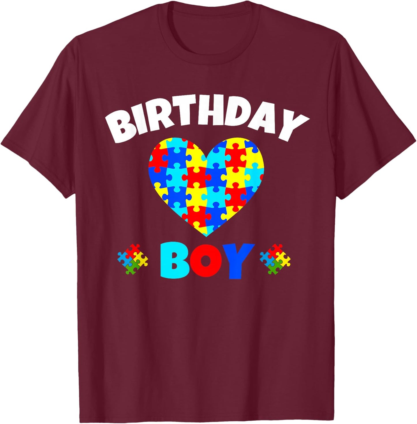 Birthday Boy Love Heart Autism Awareness Matching Family T-Shirt - T-Shirt | Maroon
