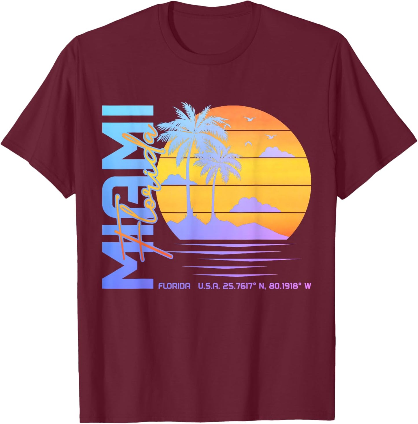 Miami Florida Vintage Retro Pride 305 Area Code Miami FL T-Shirt - T-Shirt | Maroon