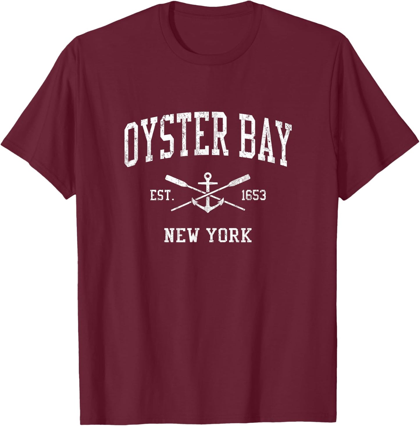 Oyster Bay NY Vintage Crossed Oars & Boat Anchor Sports T-Shirt - T-Shirt | Maroon