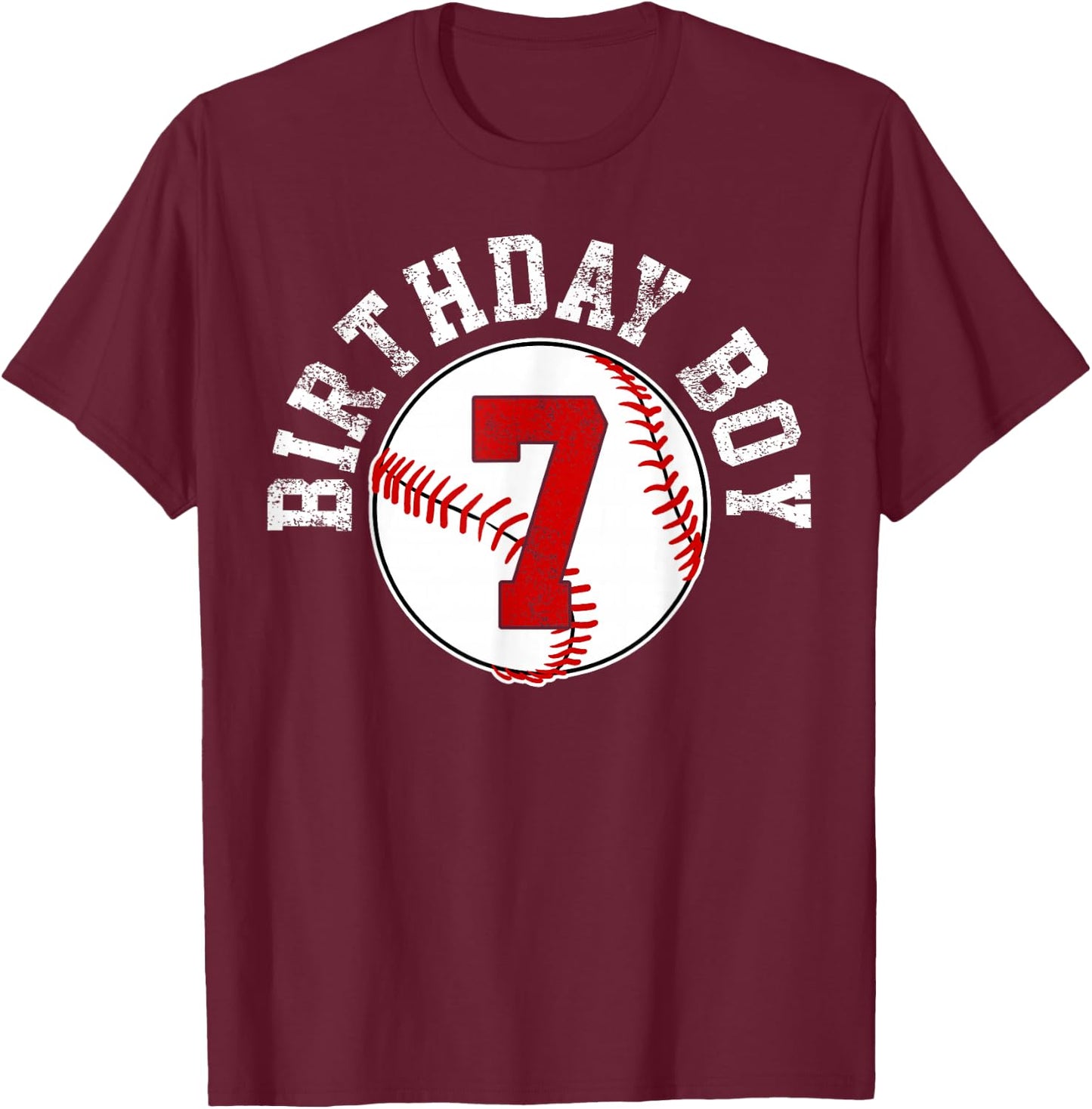 Baseball 7th Birthday Party 7 Years Old Gift T-Shirt - T-Shirt | Maroon