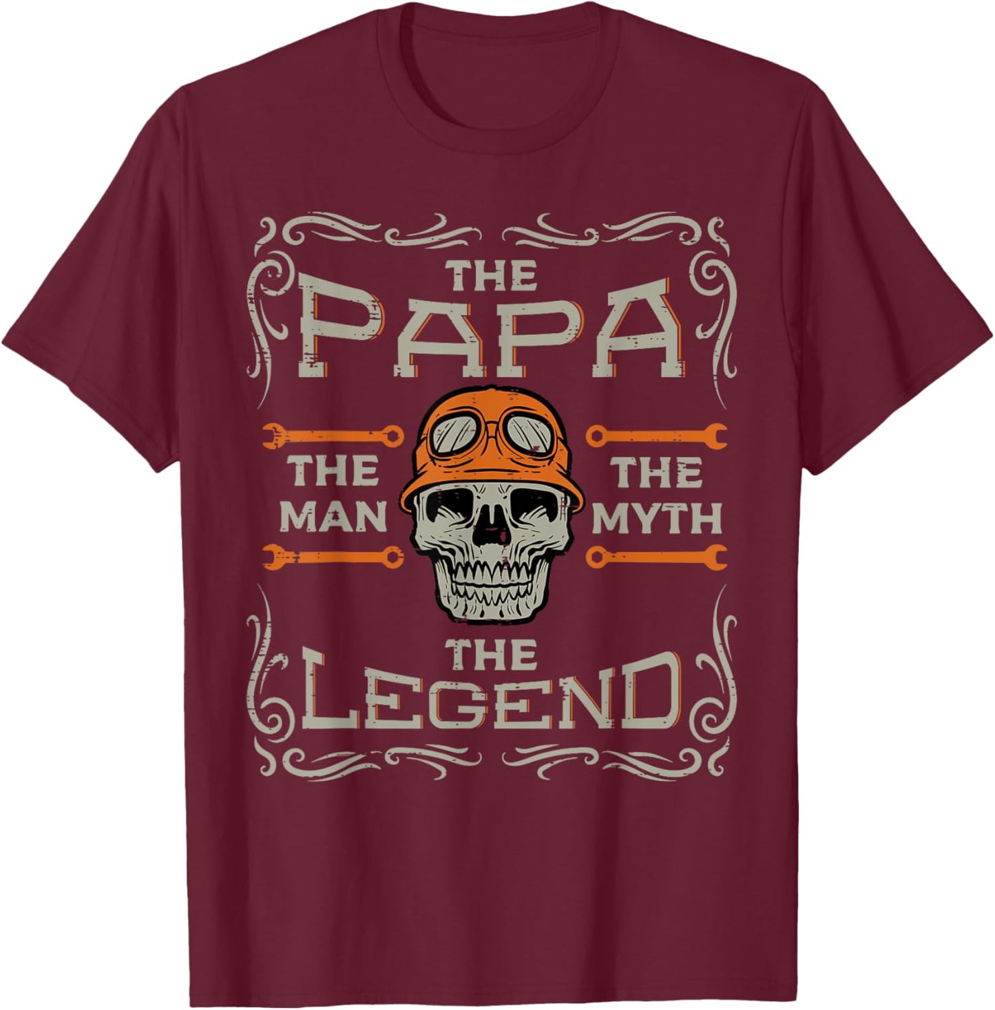 Biker Papa The Man Myth Legend Skull Fathers Day Dad Daddy T-Shirt - T-Shirt | Maroon