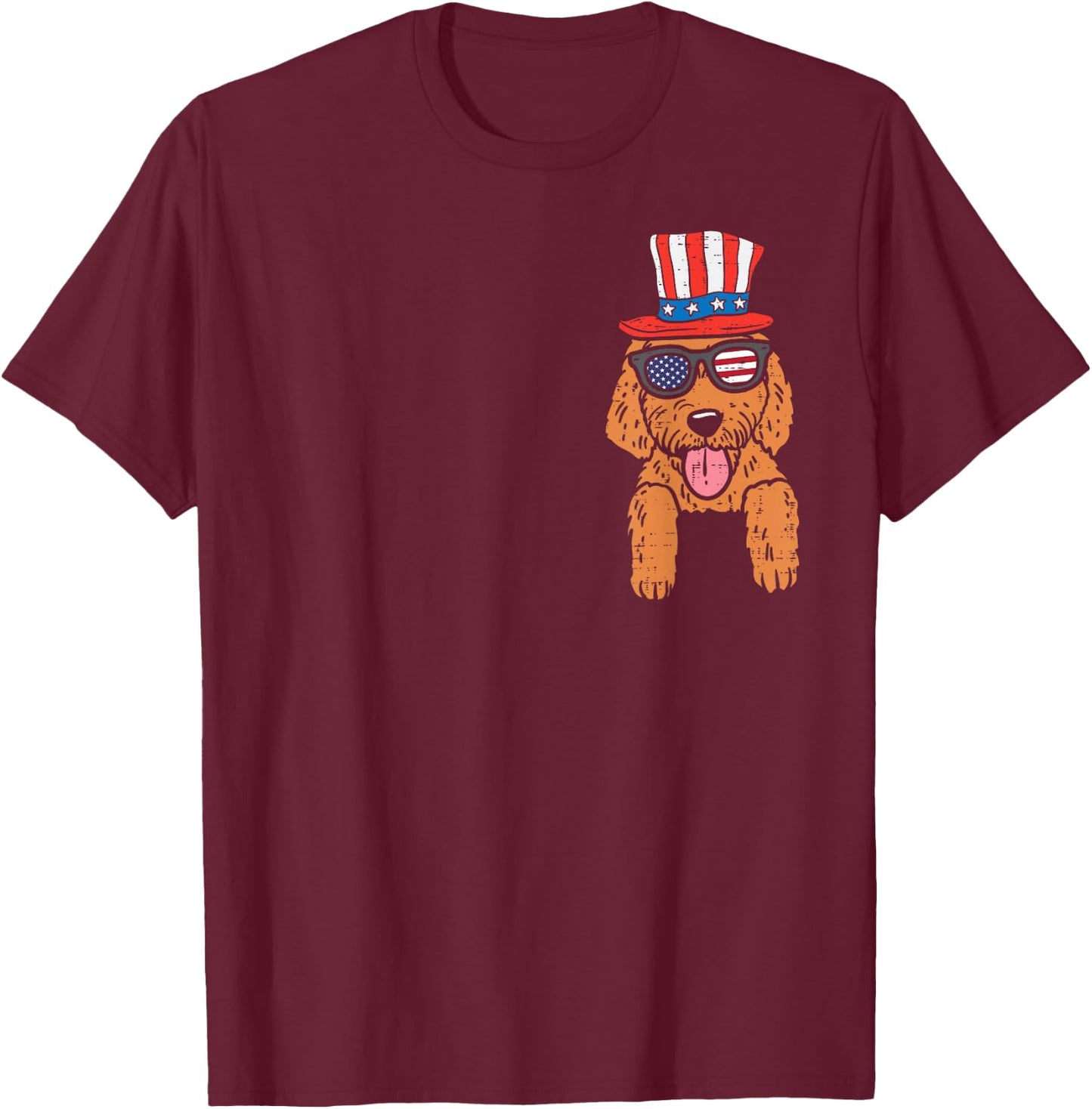 Goldendoodle Pocket American USA 4th Of July Fourth Dog T-Shirt - T-Shirt | Maroon