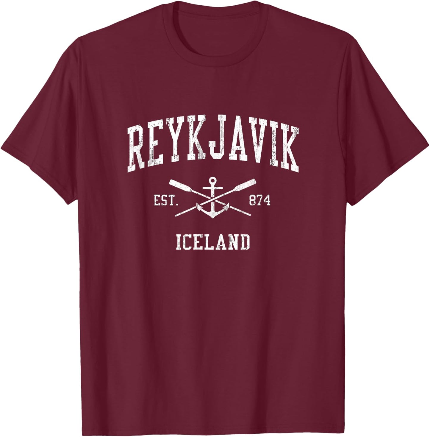 Reykjavik Vintage Crossed Oars & Boat Anchor Sports T-Shirt - T-Shirt | Maroon