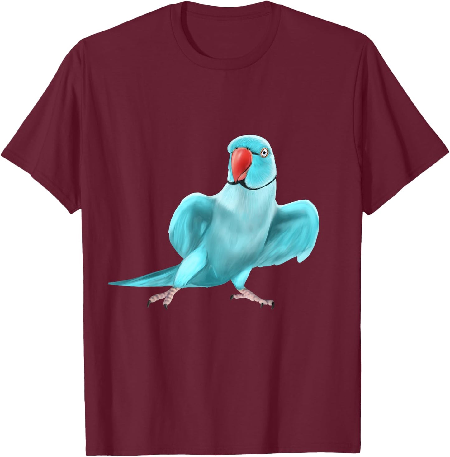 Blue Indian Ringneck Parrot Bird T-Shirt - T-Shirt | Maroon