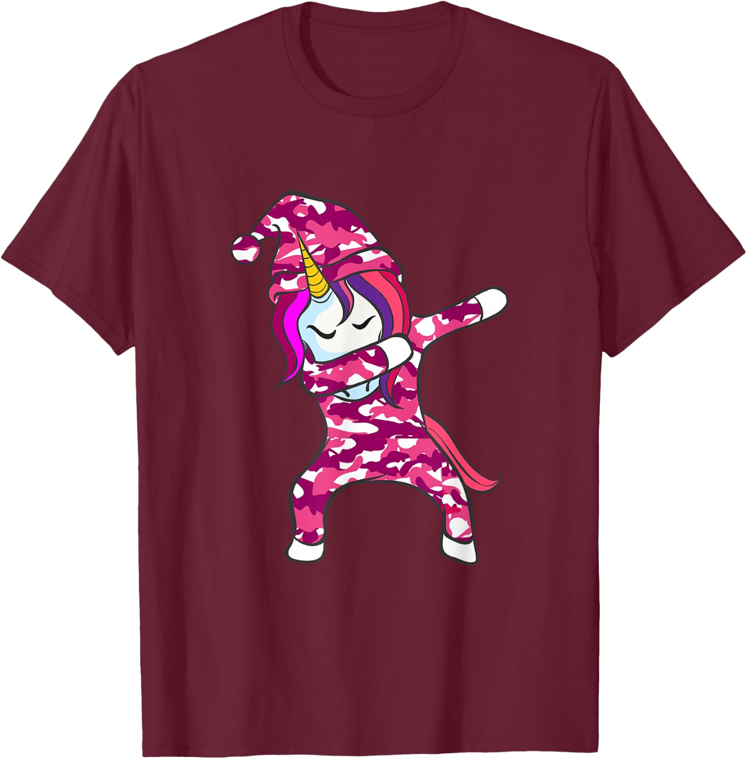 Pink Camo Unicorn Pink Camouflage dabbing unicorn T-Shirt - T-Shirt | Maroon