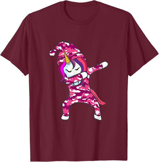 Pink Camo Unicorn Pink Camouflage dabbing unicorn T-Shirt - T-Shirt | Maroon