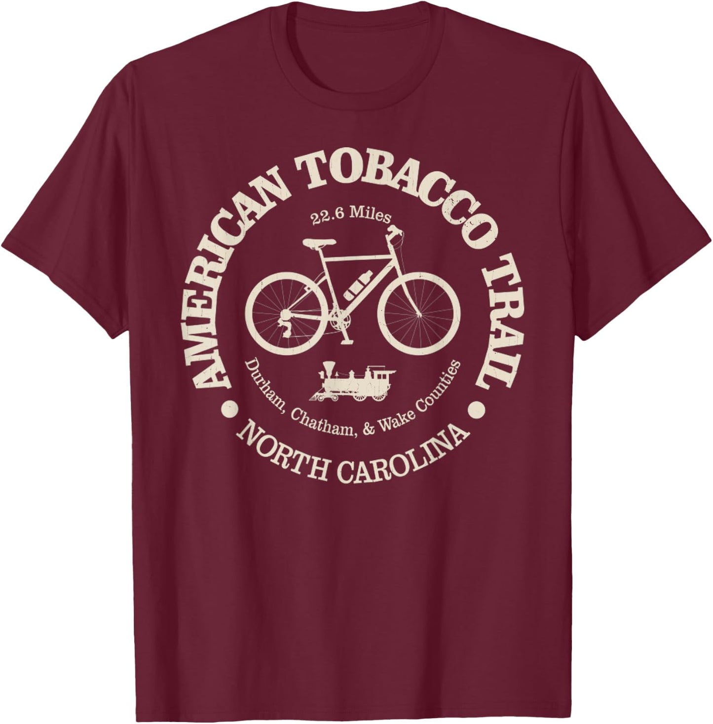 American Tobacco Trail, North Carolina Vintage Bike Trail T-Shirt - T-Shirt | Maroon
