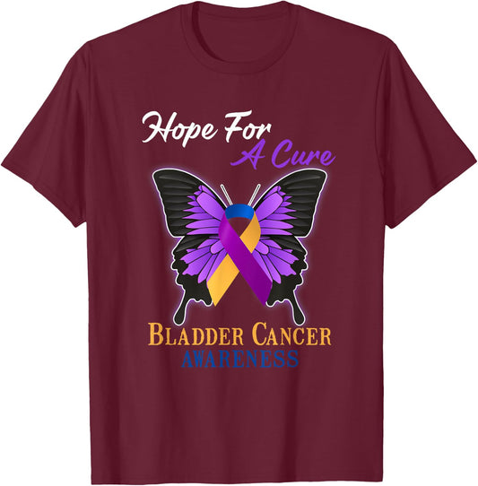 Hope For A Cure Bladder Cancer Awareness Ribbon Butterfly T-Shirt - T-Shirt | Maroon