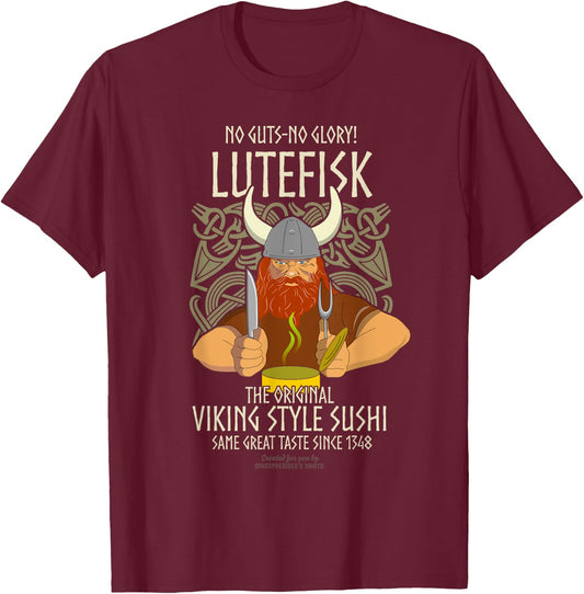 Lutefisk Christmas Fish Original Viking Sushi Funny Lutefisk T-Shirt - T-Shirt | Maroon