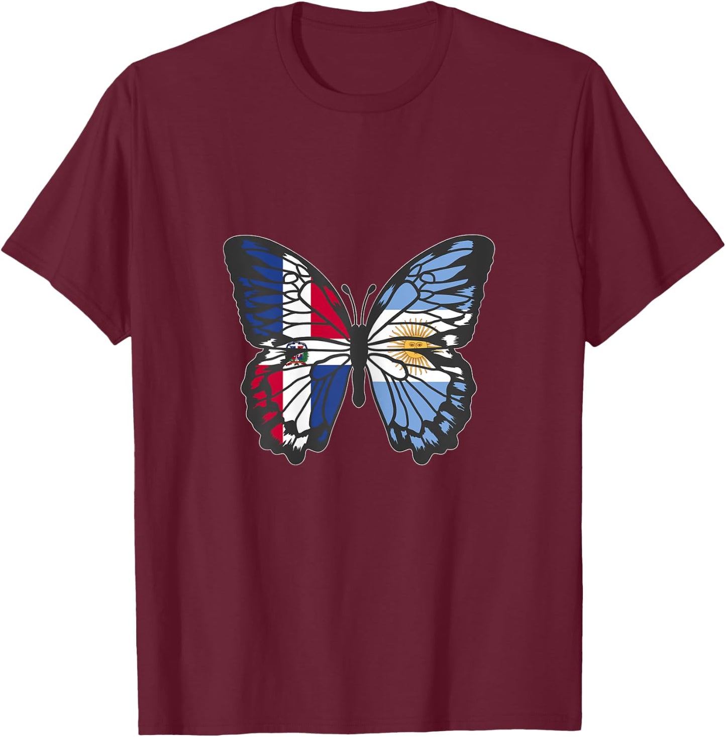 Dominican and Argentina Butterfly Half Dominican Argentinian T-Shirt - T-Shirt | Maroon