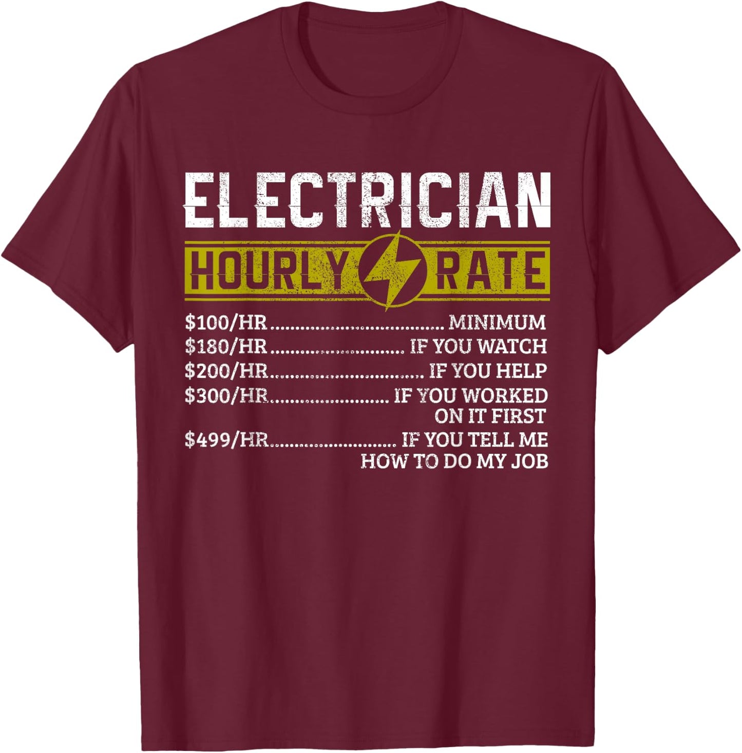 Electrician Hourly Rate Funny Electrical Engineer Gift T-Shirt - T-Shirt | Maroon