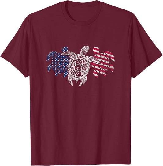 Turtle 4th of July American USA Flag Patriot Turtle Novelty Men T-Shirt - T-Shirt | Maroon