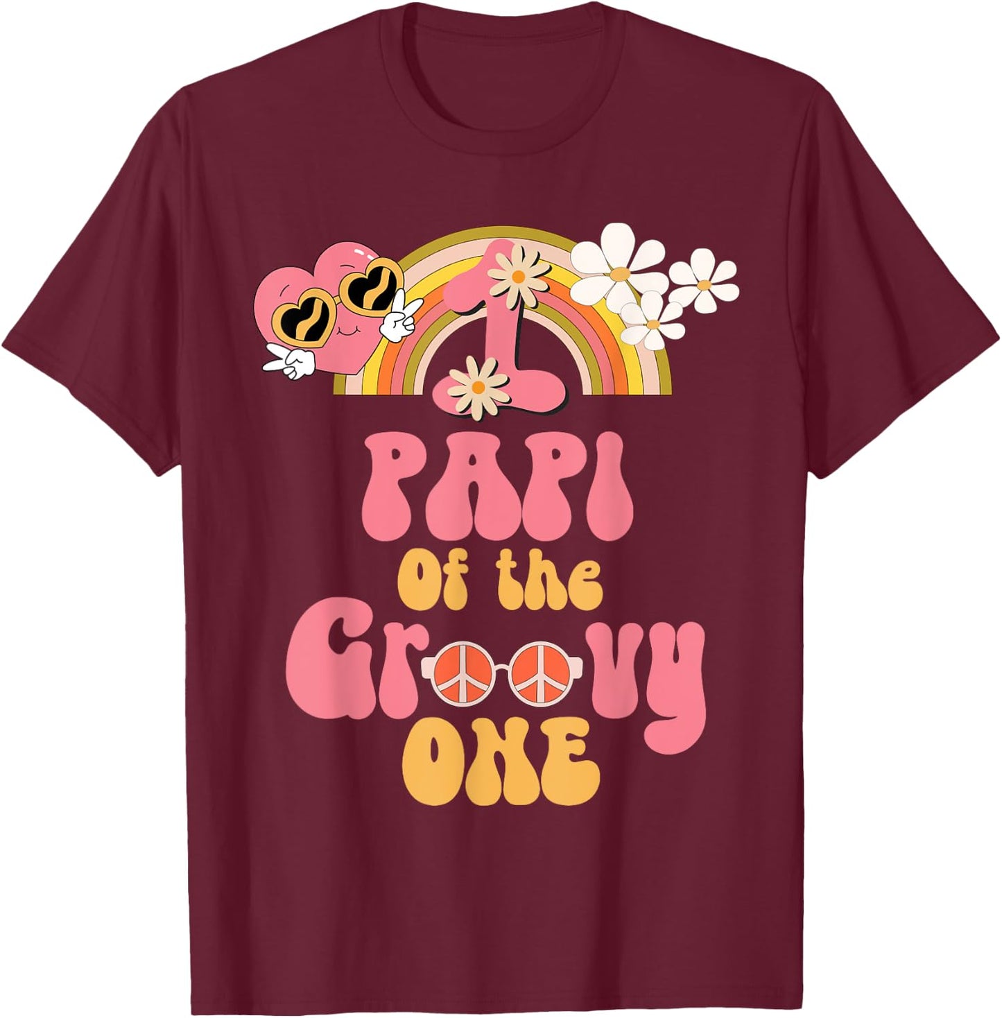 Papi of the Groovy one peace sign retro birthday matching T-Shirt - T-Shirt | Maroon