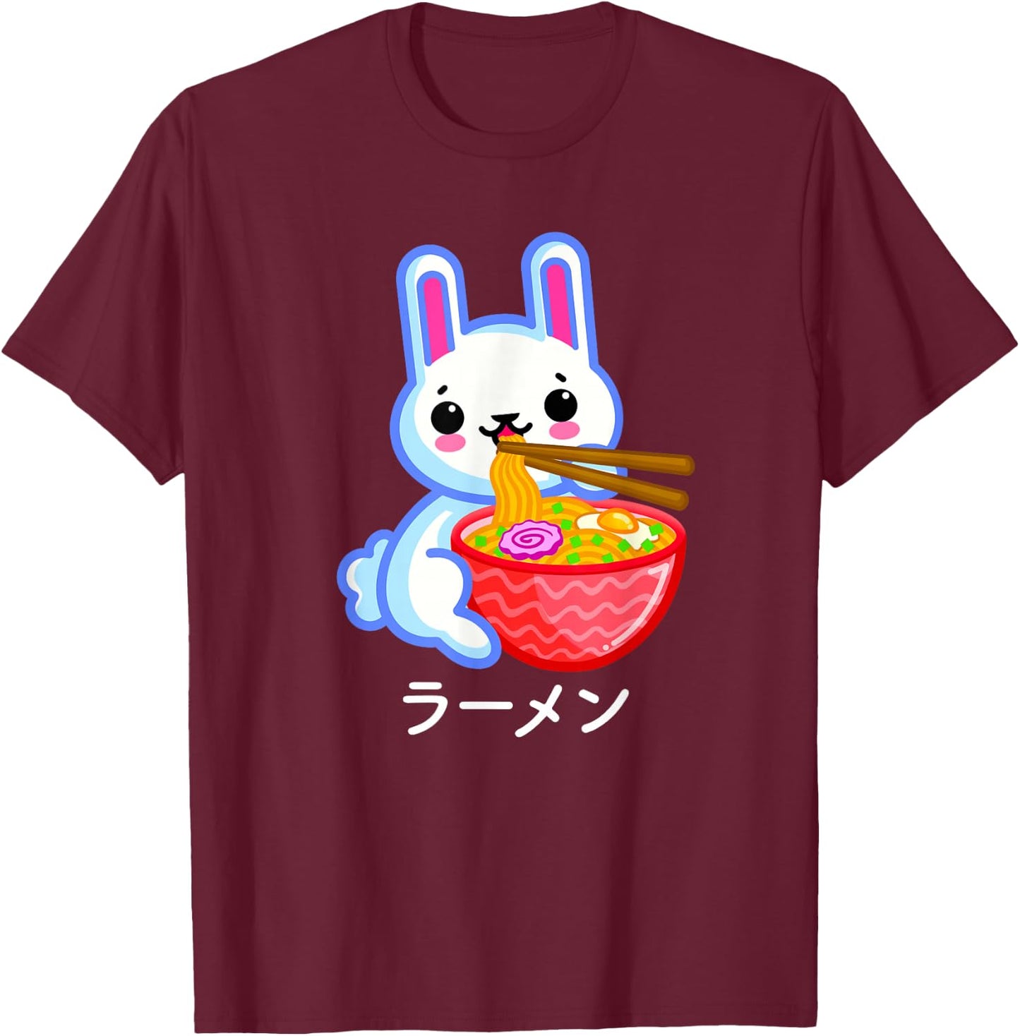 Rabbit Ramen Noodles Cute Bunny Lover Kawaii Japanese Anime T-Shirt - T-Shirt | Maroon