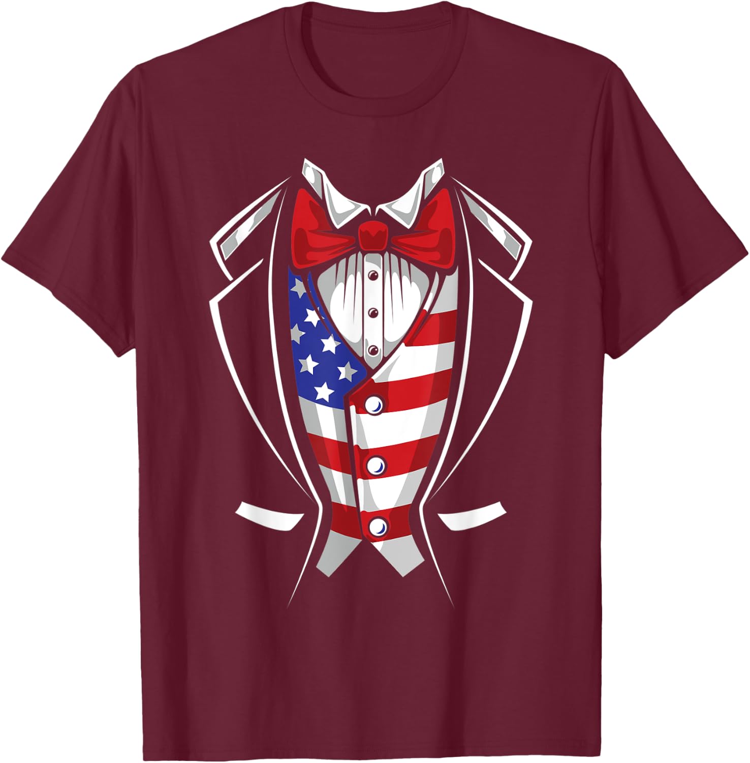 USA Suit Tuxedo Patriotic 4th of July Flag America American T-Shirt - T-Shirt | Maroon