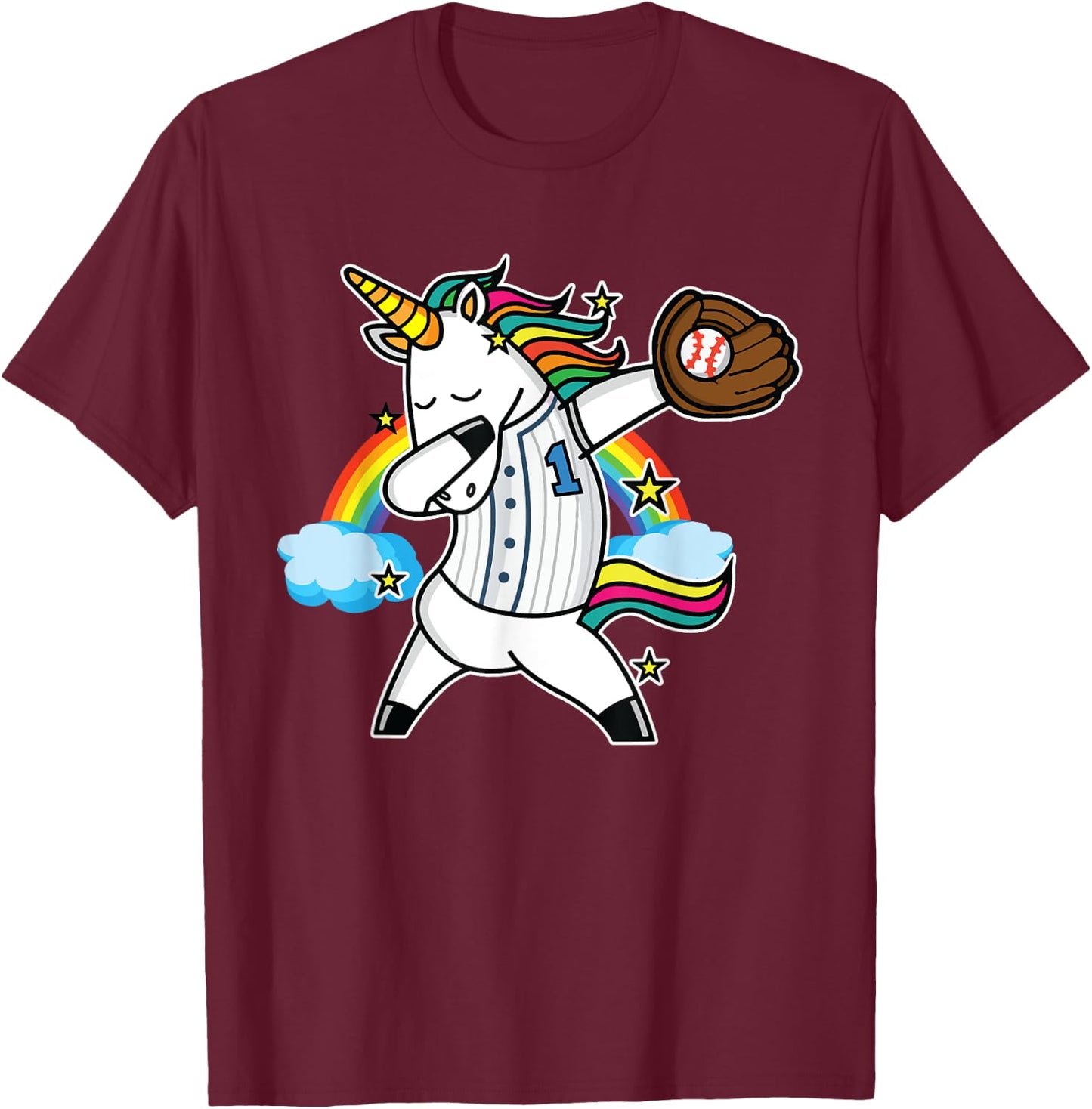 Unicorn Baseball Rainbow Baseball Lover I Unicorn Baseball T-Shirt - T-Shirt | Maroon