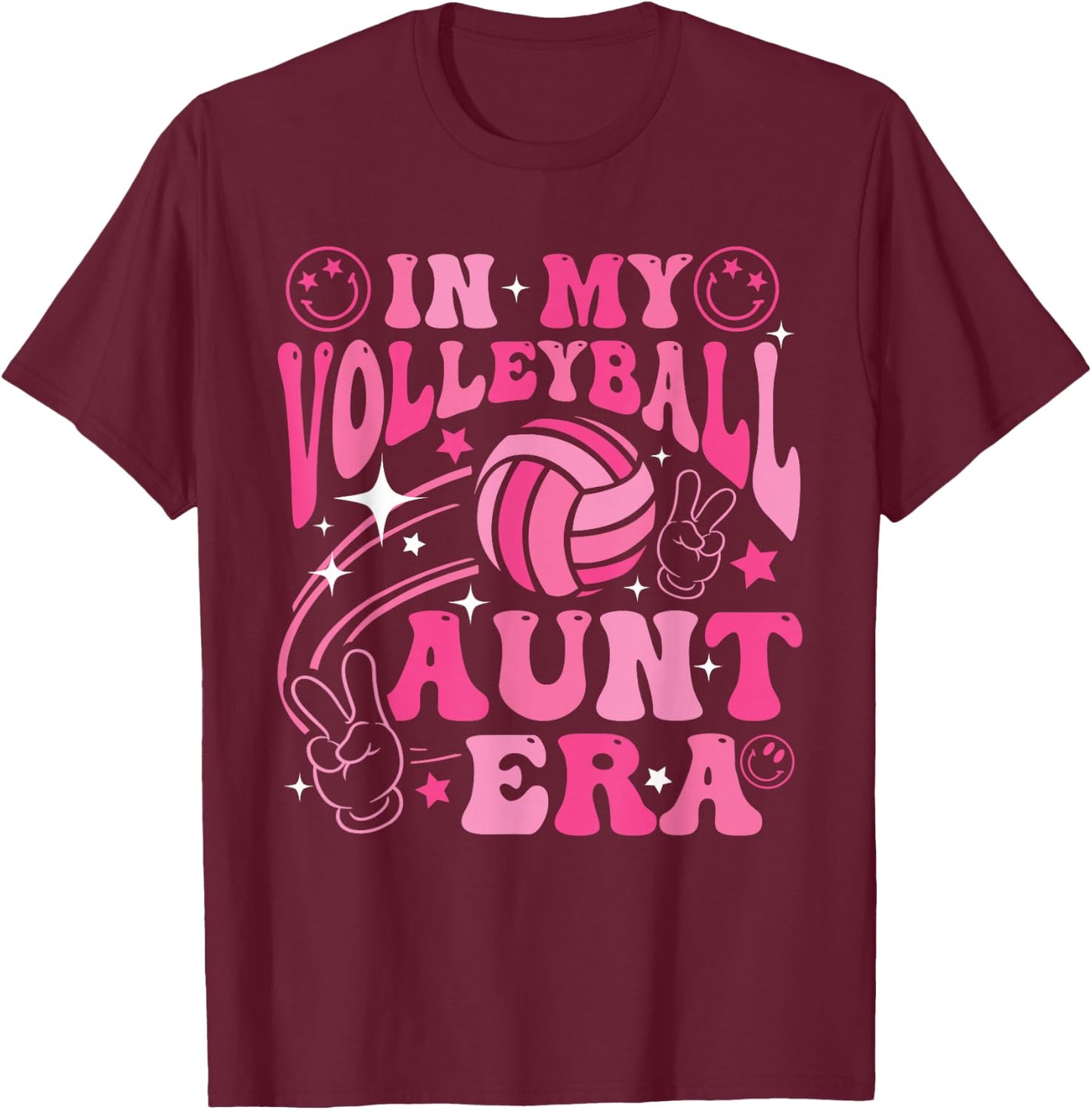 Groovy In My Volleyball Aunt Era Retro for Aunt Women T-Shirt - T-Shirt | Maroon