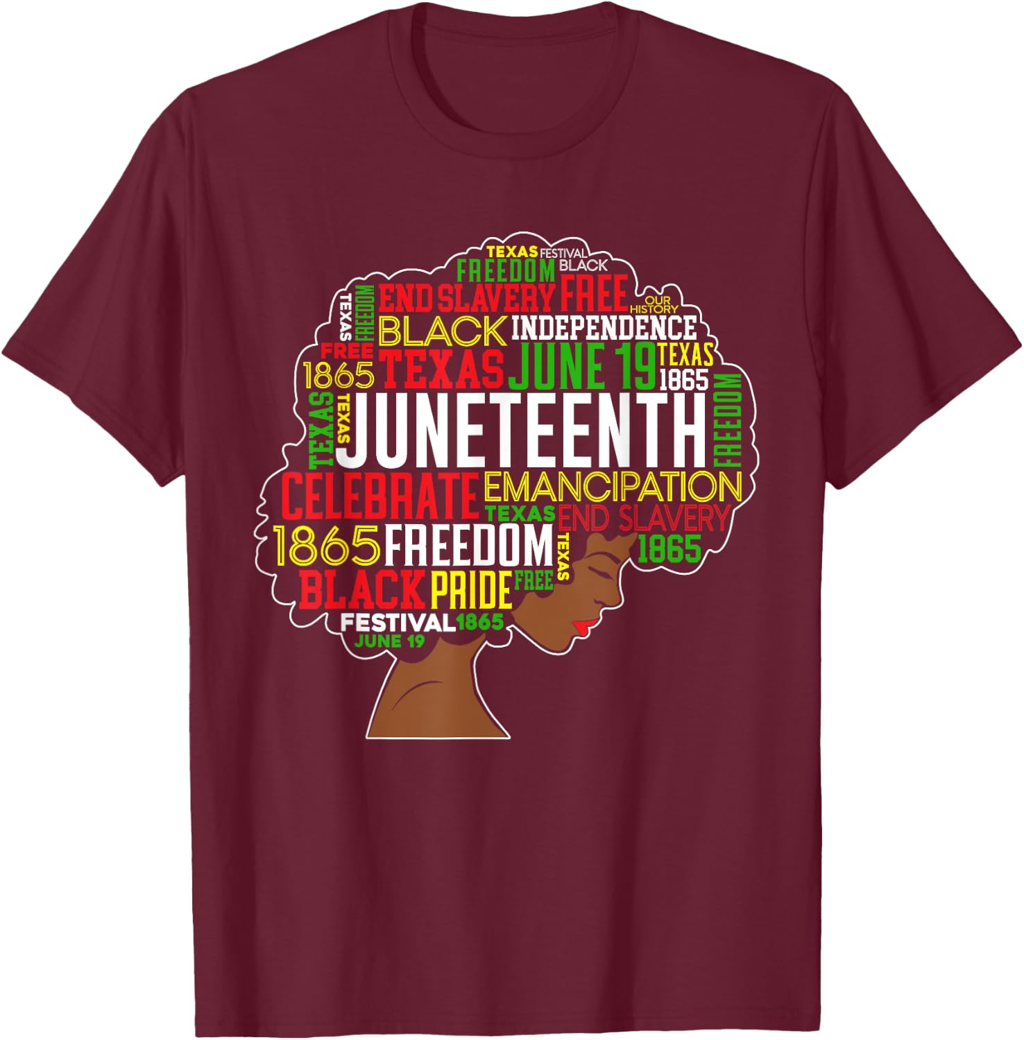 Juneteenth Word Cloud Black Freedom Black History Month T-Shirt - T-Shirt | Maroon