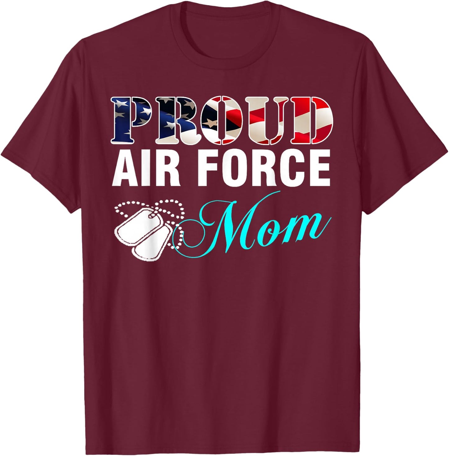 Vintage Proud Air Force Mom With American Flag Gift T-Shirt - T-Shirt | Maroon
