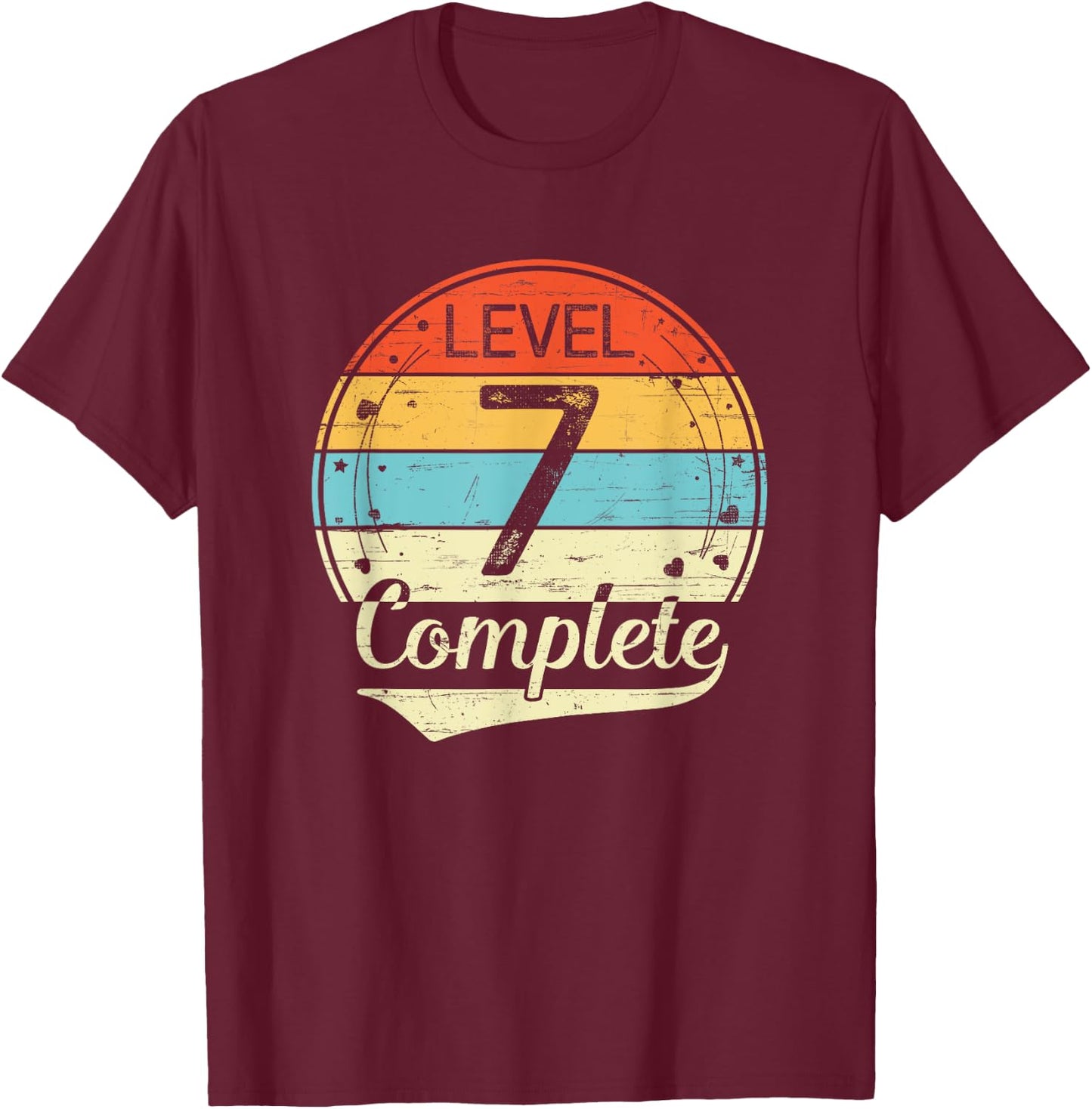 Level 7 Complete Retro 7th Wedding Anniversary T-Shirt - T-Shirt | Maroon