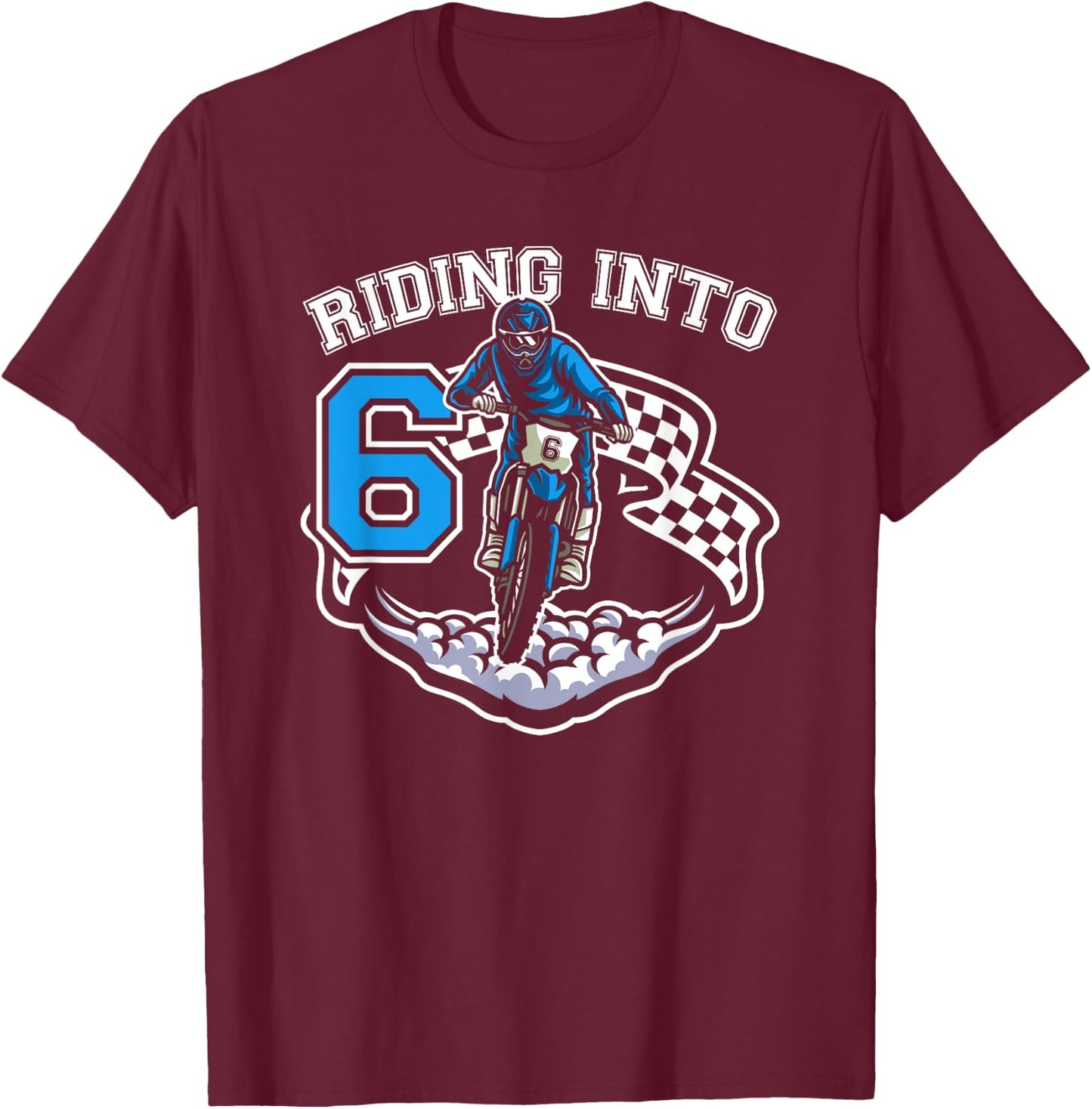 Riding Into 6 Years Old 6th Birthday Boy Dirt Bike Party T-Shirt - T-Shirt | Maroon