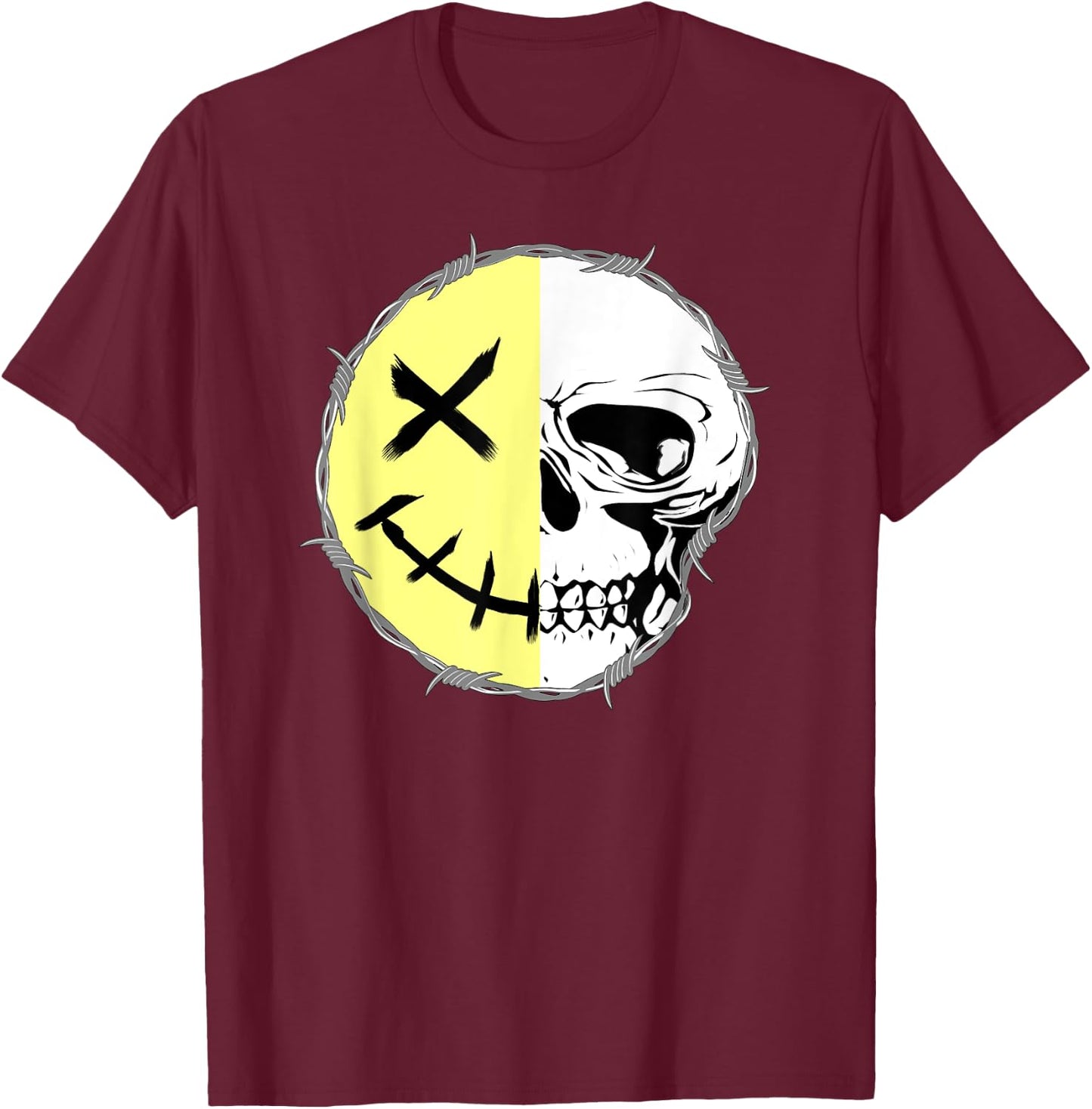 Smile Skull Skeleton Face Skull T-Shirt - T-Shirt | Maroon