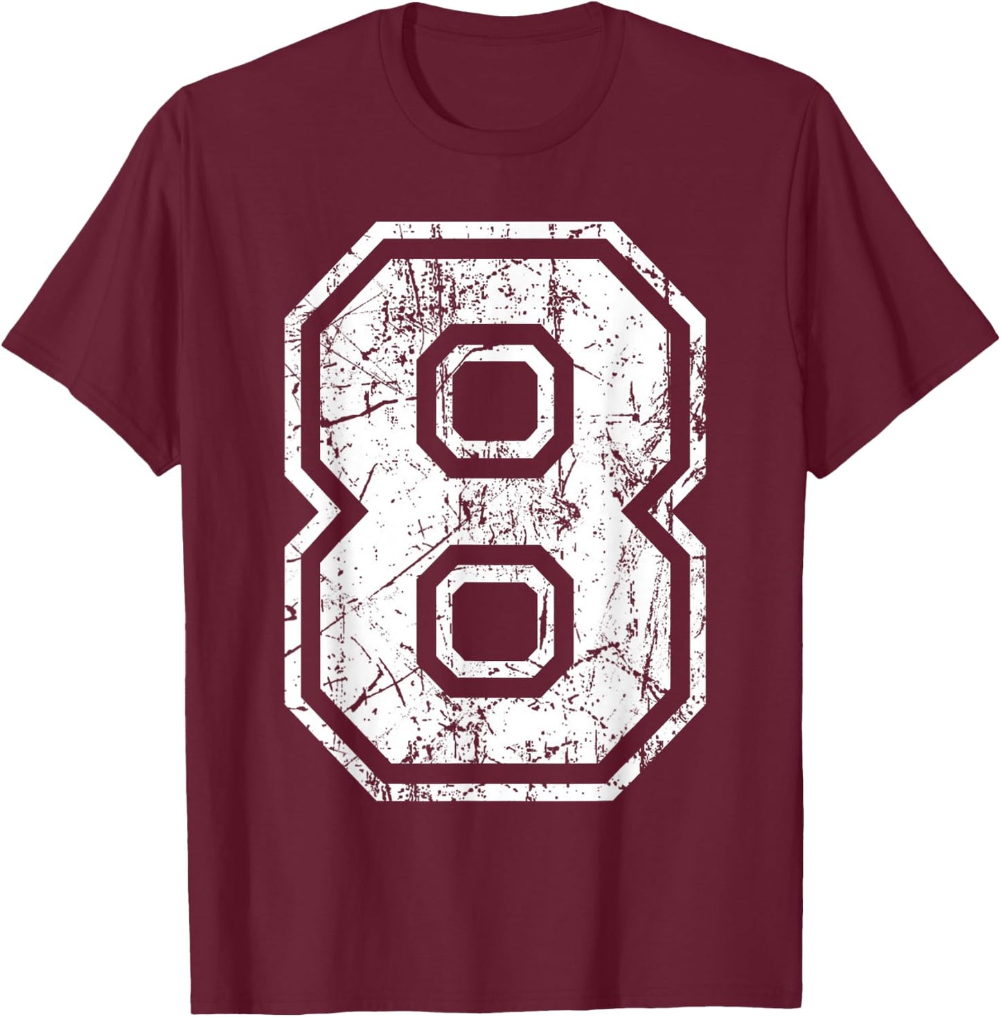 Sports Jersey Grunge Number 8 Fan Team Player Birthday Gift T-Shirt - T-Shirt | Maroon