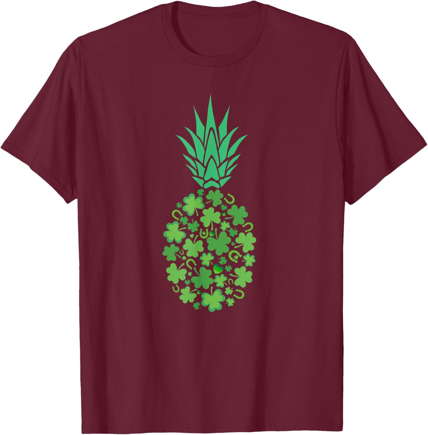 St Patricks Day Hawaiian Pineapple Lucky Shamrock Horseshoe T-Shirt - T-Shirt | Maroon